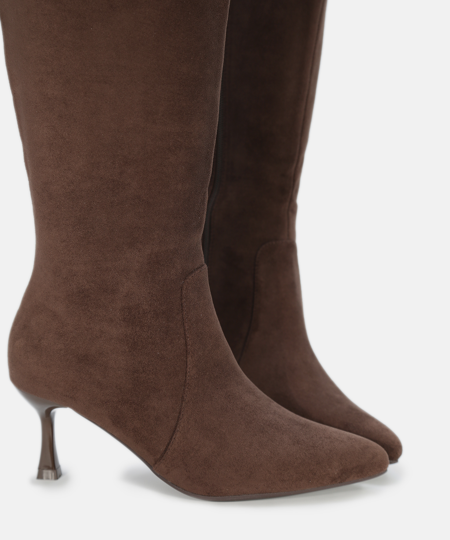 Botas altas castanhas com salto kitten image number null